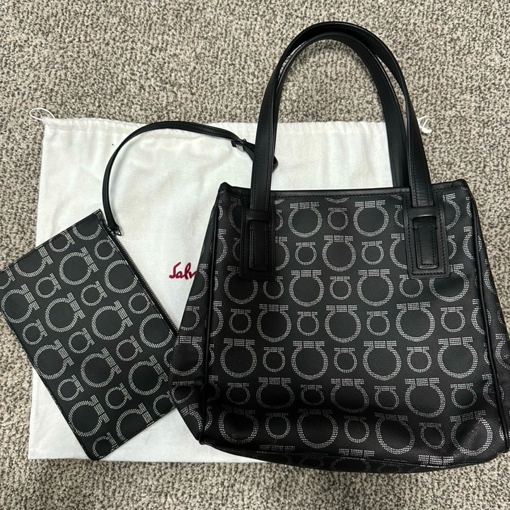 Salvatore Ferragamo Black and Gray Shoulder Bag Set